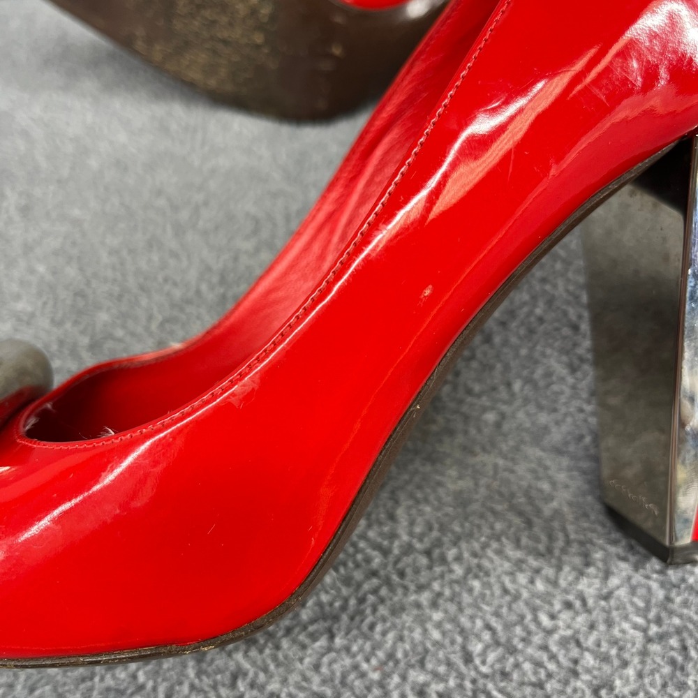 Louis Vuitton Shine Pump Women 39 Red Patent Leather Square Toe Cylinder Heels - Picture 13 of 16